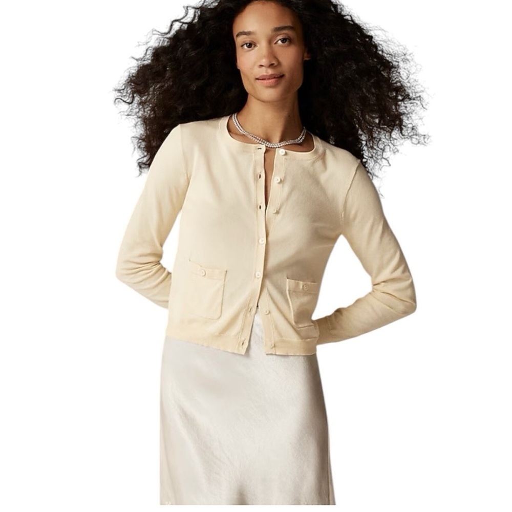 J Crew Pale Yellow Ultrafine Egyptian Cotton Cardigan with pockets Size XS NEW